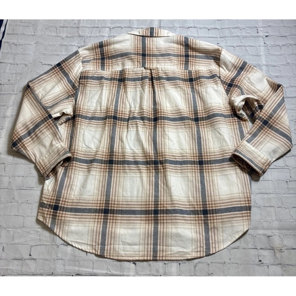 Old Navy The Boyfriend Shirt Cream Plaid Button Up Flannel  Womens Sz XXL Tall - Picture 9 of 10